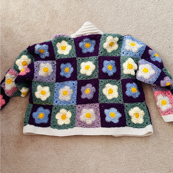 Colorful Crochet Cardigan with Floral Squares - Picture 7 of 7